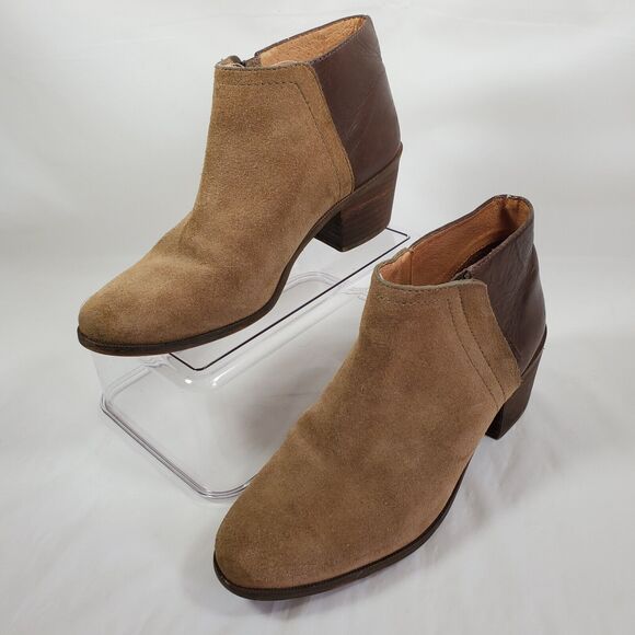 Madewell The Cait Ankle Boots Sz 7 Leather Suede Tan Brown Ankle Booties - Picture 1 of 9